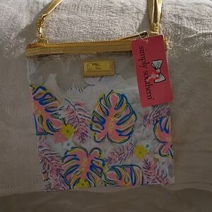 Simply Southern Pink and Blue Leaf Crossbody Bag with Gold Strap